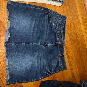 Denim Frayed Hem Skirt